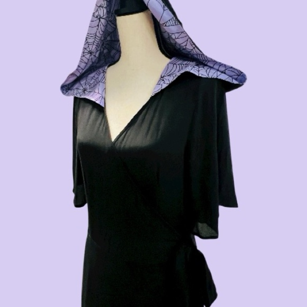 RARE Oblong Box Shop Black Hooded Dress with Purple Spiderwebs - Picture 4 of 12